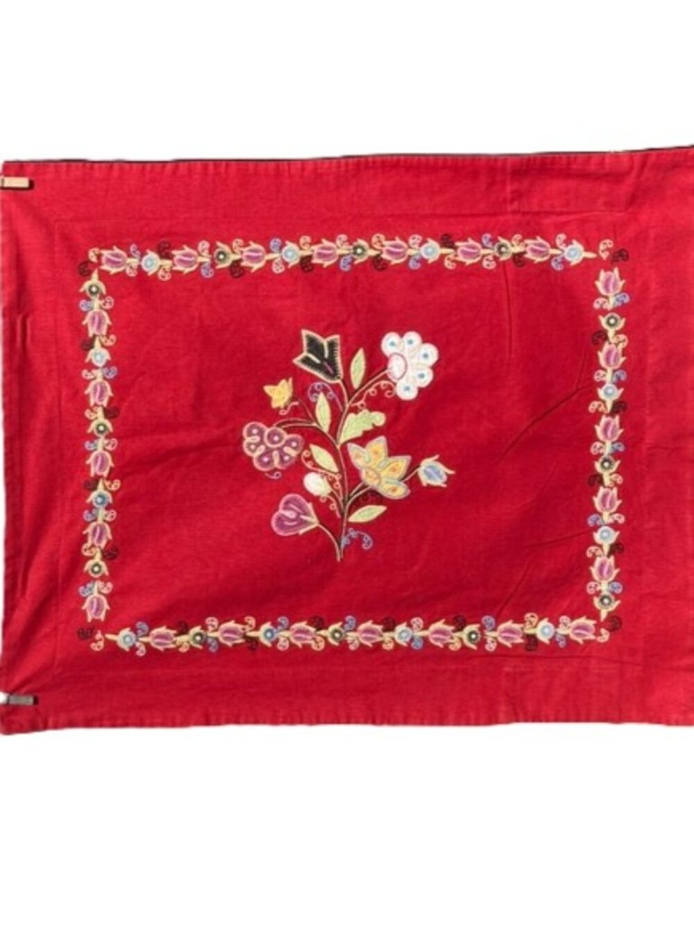 POTTERY BARN Red Embroidered Jacobean Floral Pillow Sham 24 x 30 inches Standard